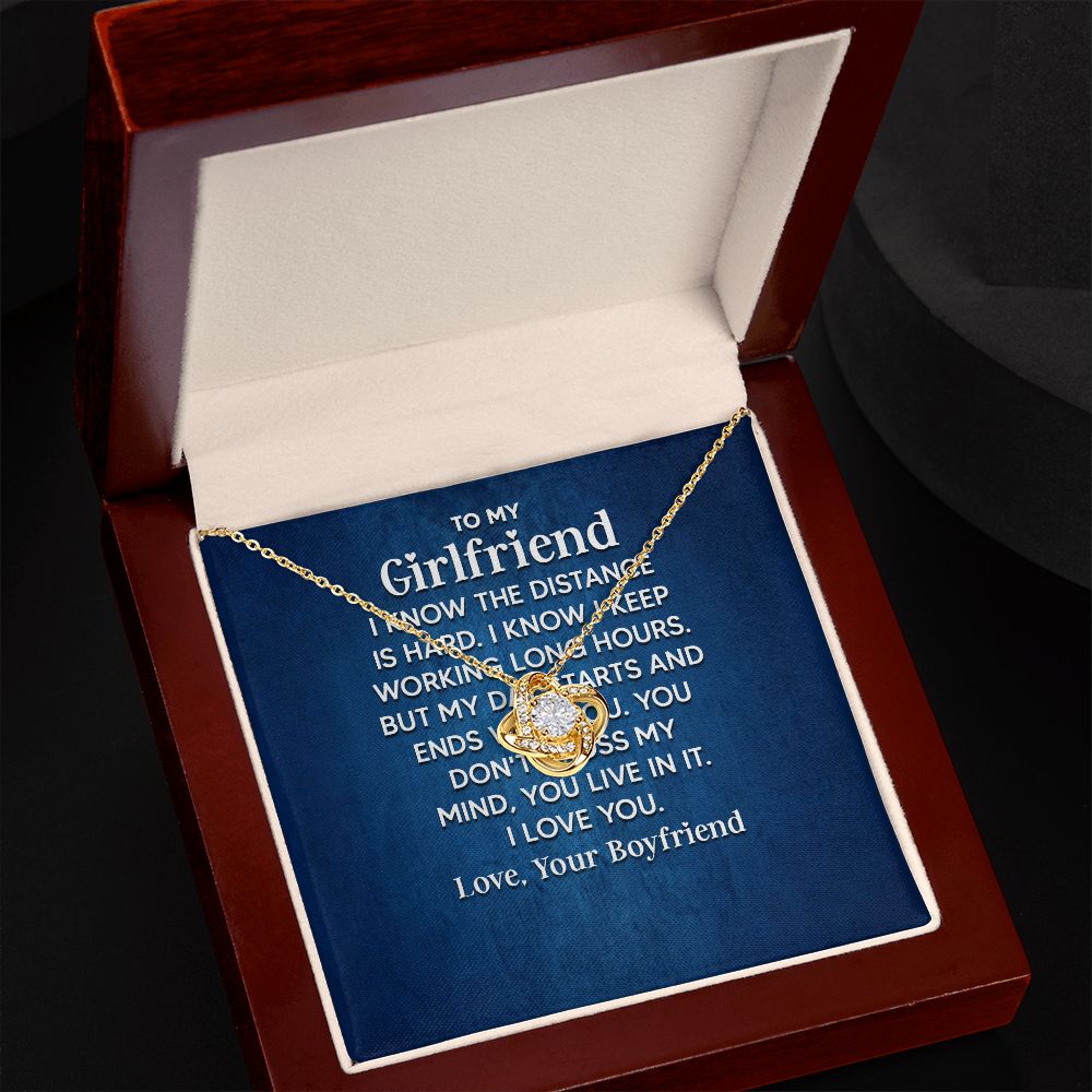 To My Girlfriend I Know the Distance is Hard Infinity Knot Necklace Message Card-Express Your Love Gifts