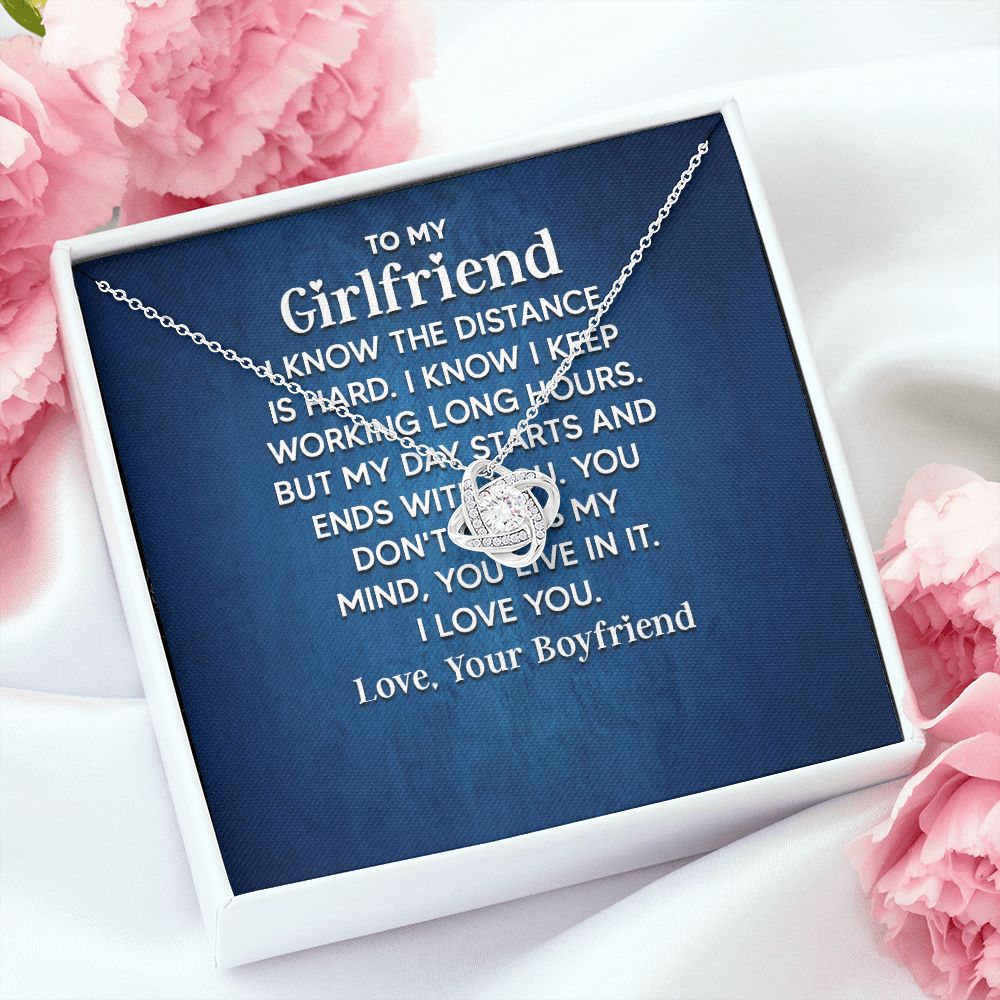 To My Girlfriend I Know the Distance is Hard Infinity Knot Necklace Message Card-Express Your Love Gifts