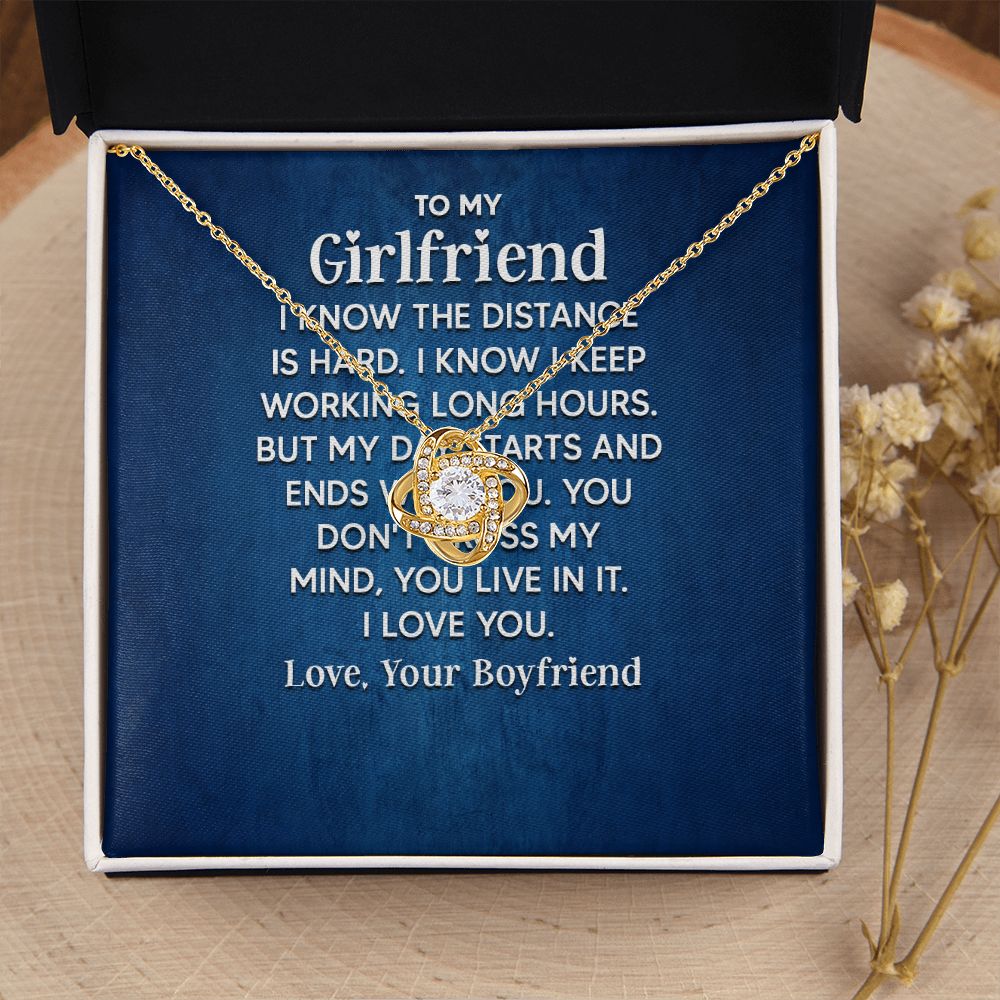 To My Girlfriend I Know the Distance is Hard Infinity Knot Necklace Message Card-Express Your Love Gifts