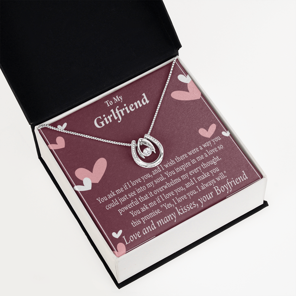 To My Girlfriend I Love You And I Always Will Lucky Horseshoe Necklace Message Card 14k w CZ Crystals-Express Your Love Gifts