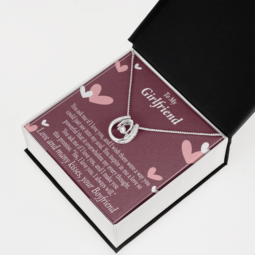 To My Girlfriend I Love You And I Always Will Lucky Horseshoe Necklace Message Card 14k w CZ Crystals-Express Your Love Gifts