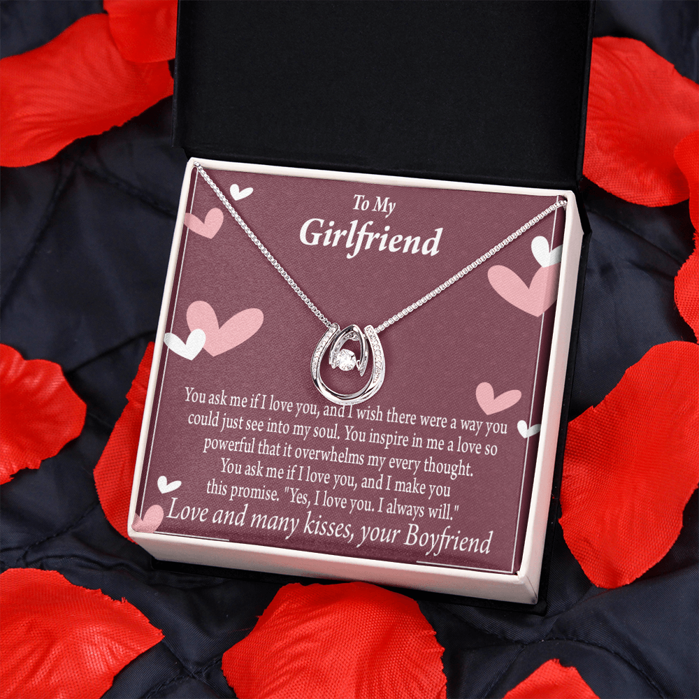 To My Girlfriend I Love You And I Always Will Lucky Horseshoe Necklace Message Card 14k w CZ Crystals-Express Your Love Gifts