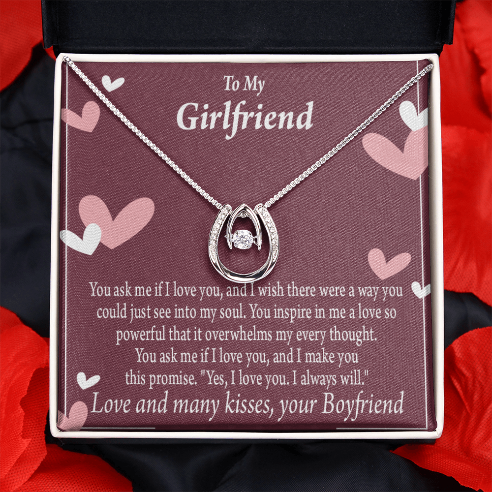To My Girlfriend I Love You And I Always Will Lucky Horseshoe Necklace Message Card 14k w CZ Crystals-Express Your Love Gifts