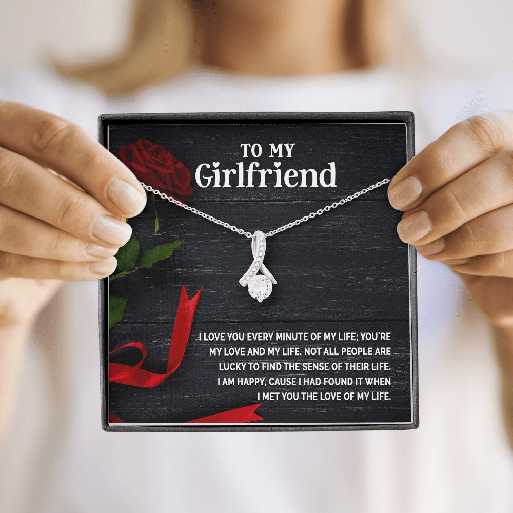 To My Girlfriend I Love You Every Minute of My Life Alluring Ribbon Necklace Message Card-Express Your Love Gifts