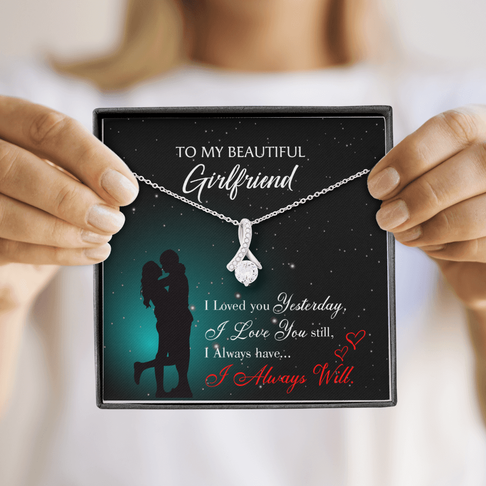 To My Girlfriend I Love You Forever Alluring Ribbon Necklace Message Card-Express Your Love Gifts