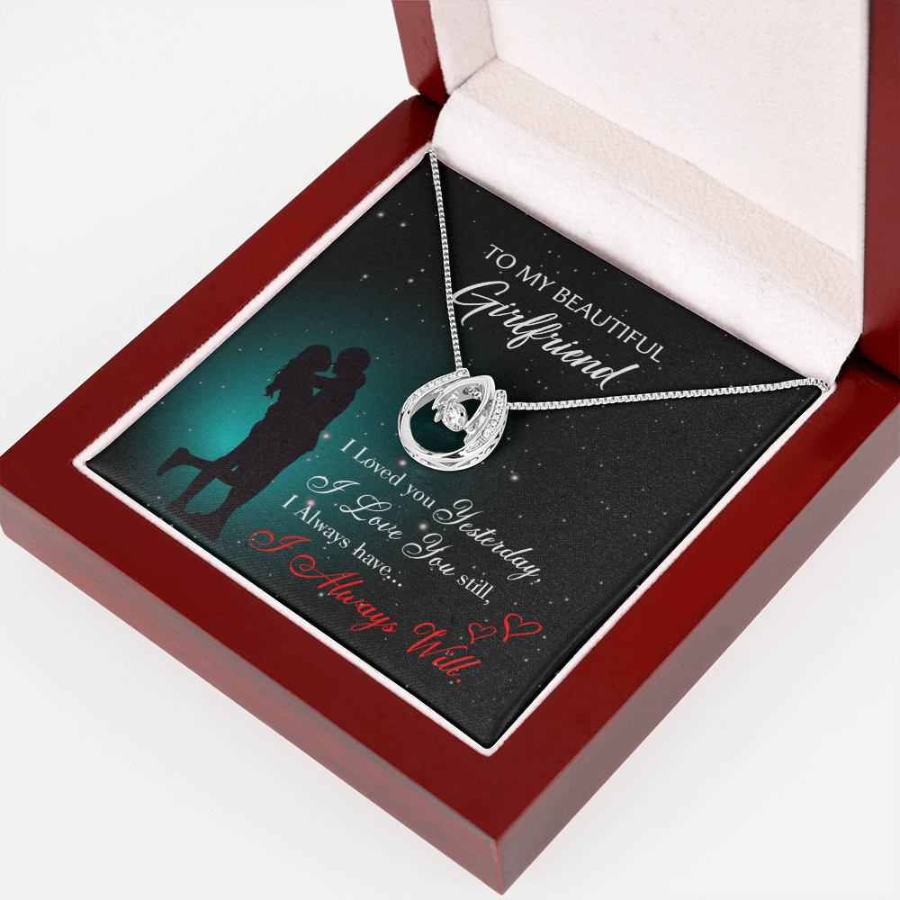 To My Girlfriend I Love You Forever Lucky Horseshoe Necklace Message Card 14k w CZ Crystals-Express Your Love Gifts
