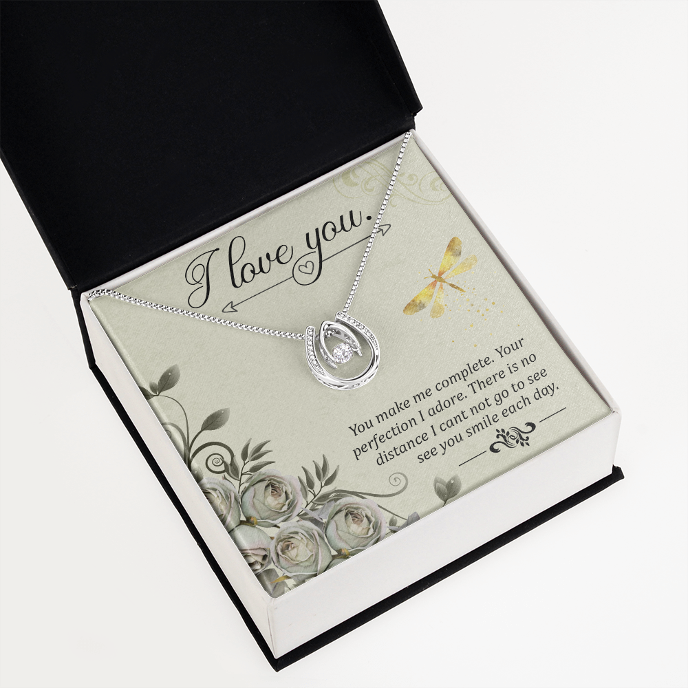 To My Girlfriend I love you Lucky Horseshoe Necklace Message Card 14k w CZ Crystals-Express Your Love Gifts
