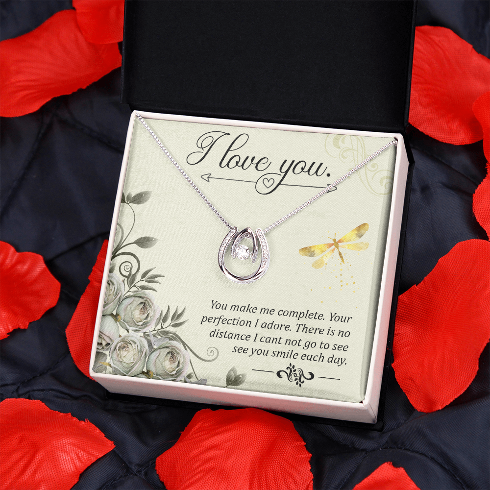 To My Girlfriend I love you Lucky Horseshoe Necklace Message Card 14k w CZ Crystals-Express Your Love Gifts