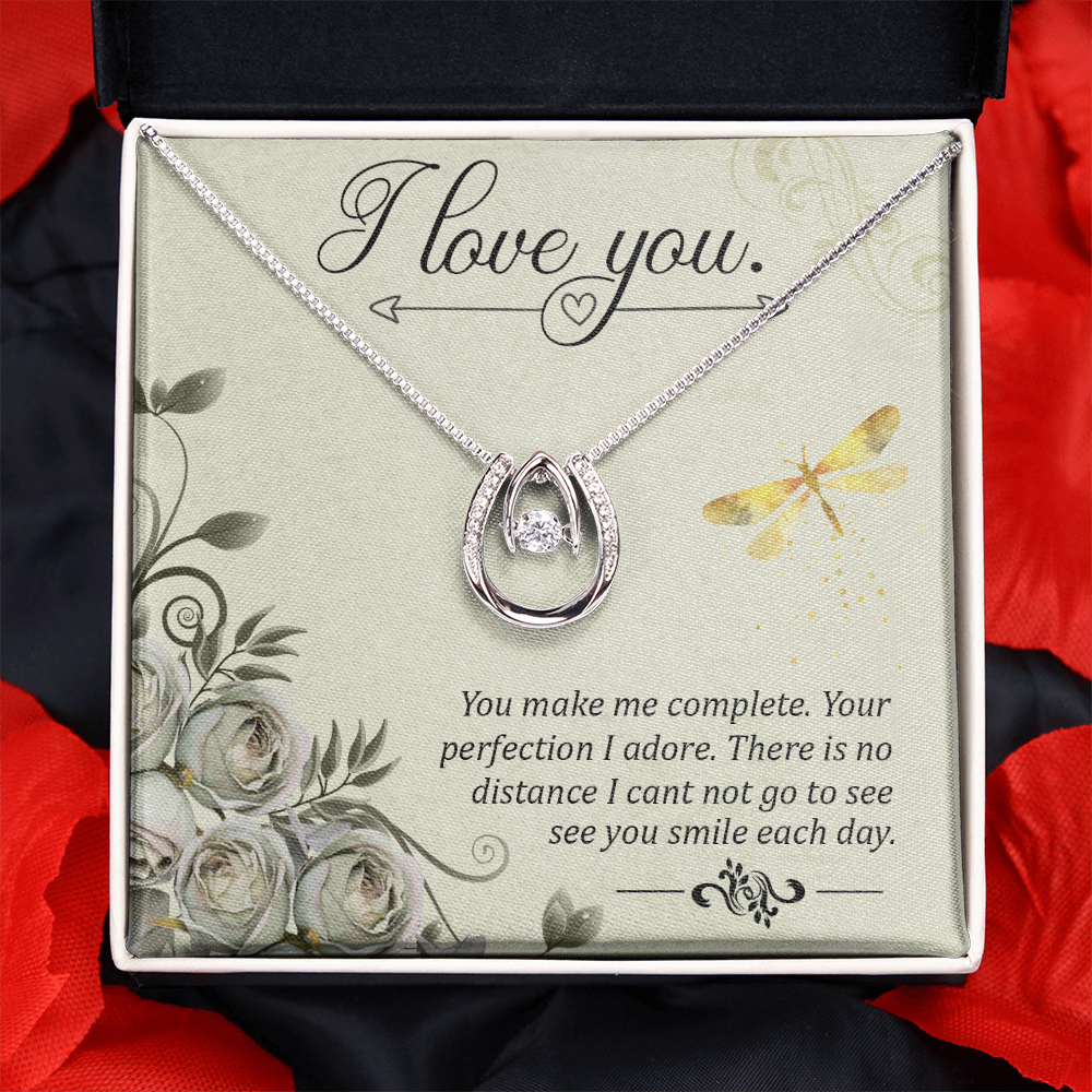 To My Girlfriend I love you Lucky Horseshoe Necklace Message Card 14k w CZ Crystals-Express Your Love Gifts