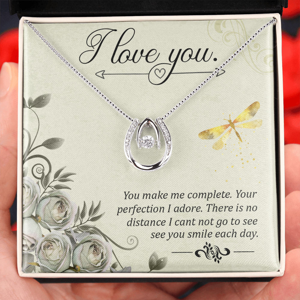 To My Girlfriend I love you Lucky Horseshoe Necklace Message Card 14k w CZ Crystals-Express Your Love Gifts