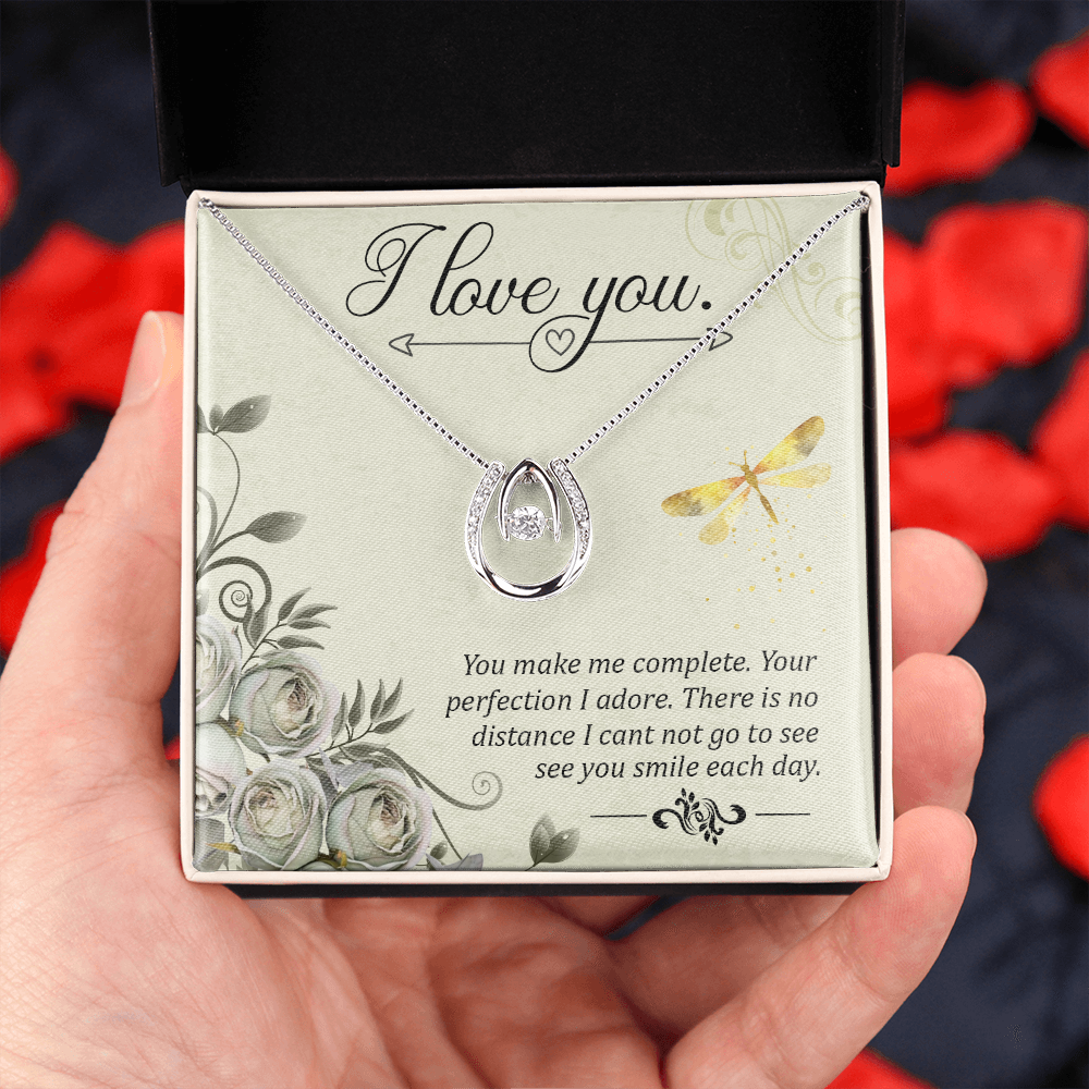 To My Girlfriend I love you Lucky Horseshoe Necklace Message Card 14k w CZ Crystals-Express Your Love Gifts