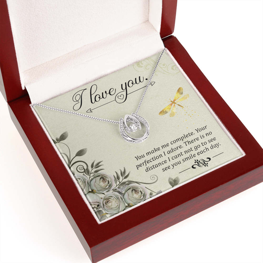 To My Girlfriend I love you Lucky Horseshoe Necklace Message Card 14k w CZ Crystals-Express Your Love Gifts