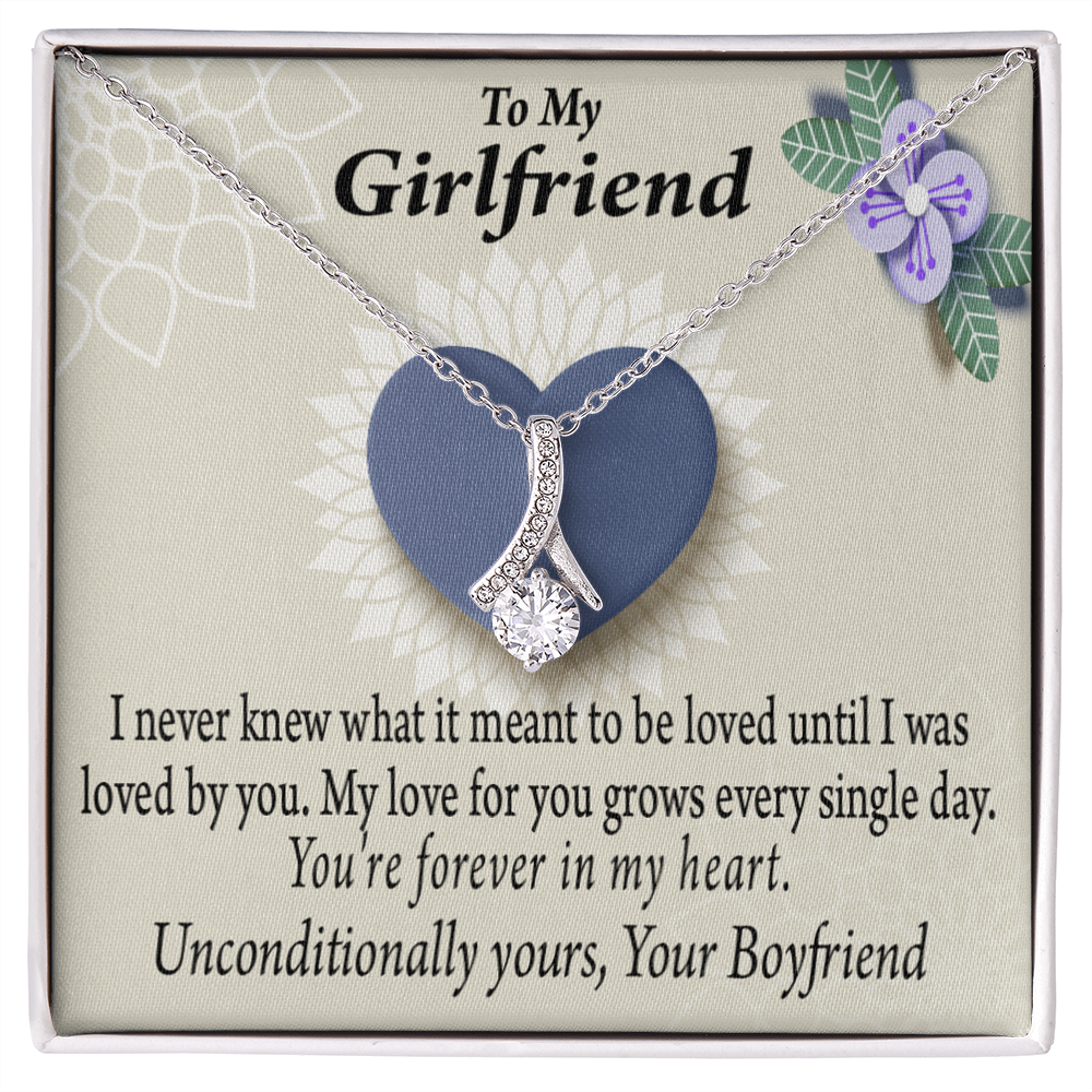 To My Girlfriend I Love You More Every Day Alluring Ribbon Necklace Message Card-Express Your Love Gifts