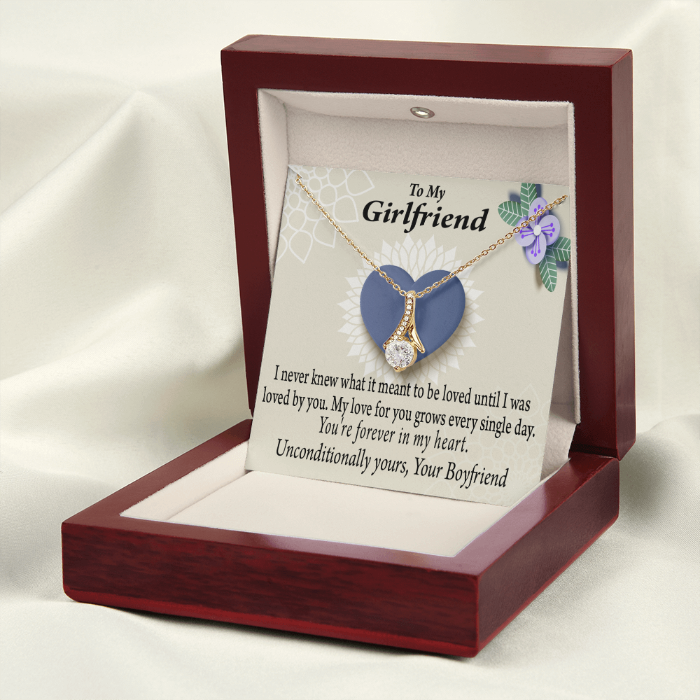 To My Girlfriend I Love You More Every Day Alluring Ribbon Necklace Message Card-Express Your Love Gifts