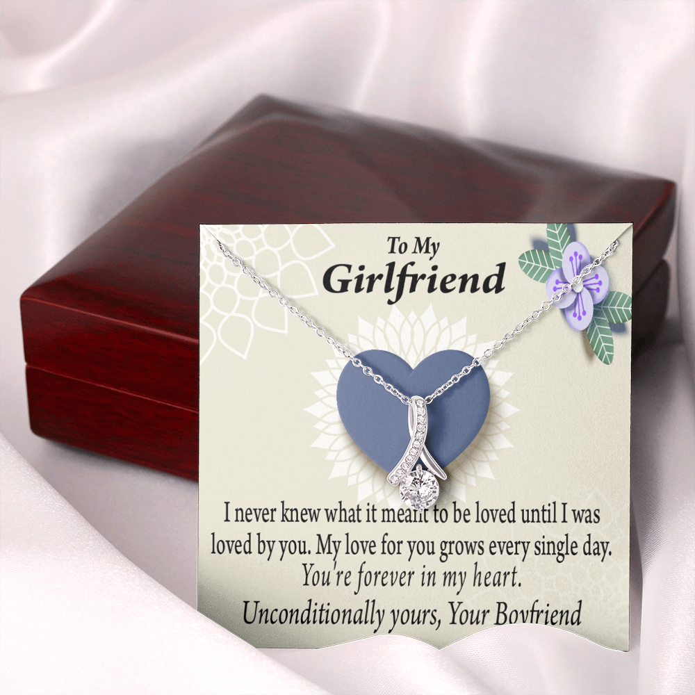 To My Girlfriend I Love You More Every Day Alluring Ribbon Necklace Message Card-Express Your Love Gifts