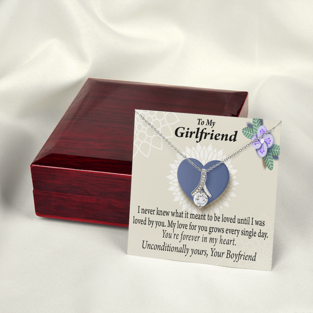 To My Girlfriend I Love You More Every Day Alluring Ribbon Necklace Message Card-Express Your Love Gifts