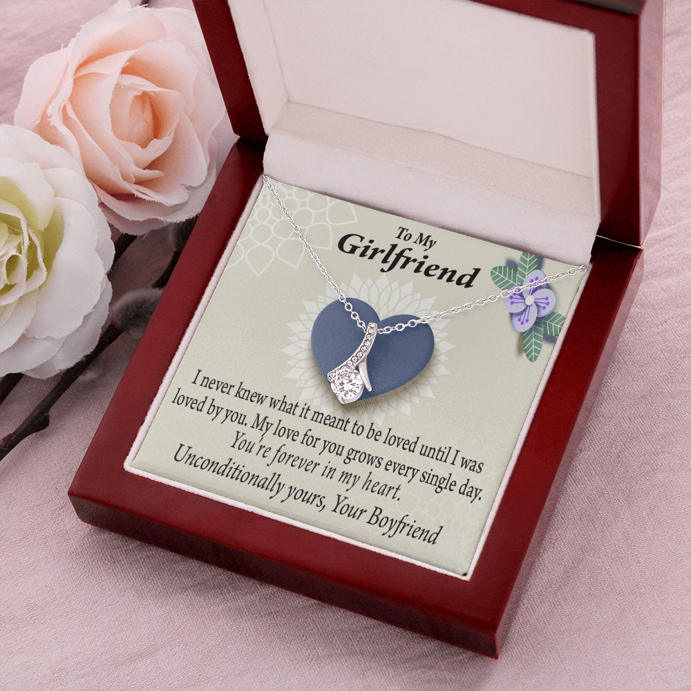 To My Girlfriend I Love You More Every Day Alluring Ribbon Necklace Message Card-Express Your Love Gifts