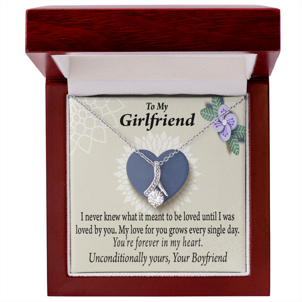 To My Girlfriend I Love You More Every Day Alluring Ribbon Necklace Message Card-Express Your Love Gifts