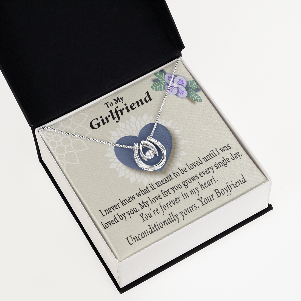 To My Girlfriend I Love You More Every Day Lucky Horseshoe Necklace Message Card 14k w CZ Crystals-Express Your Love Gifts