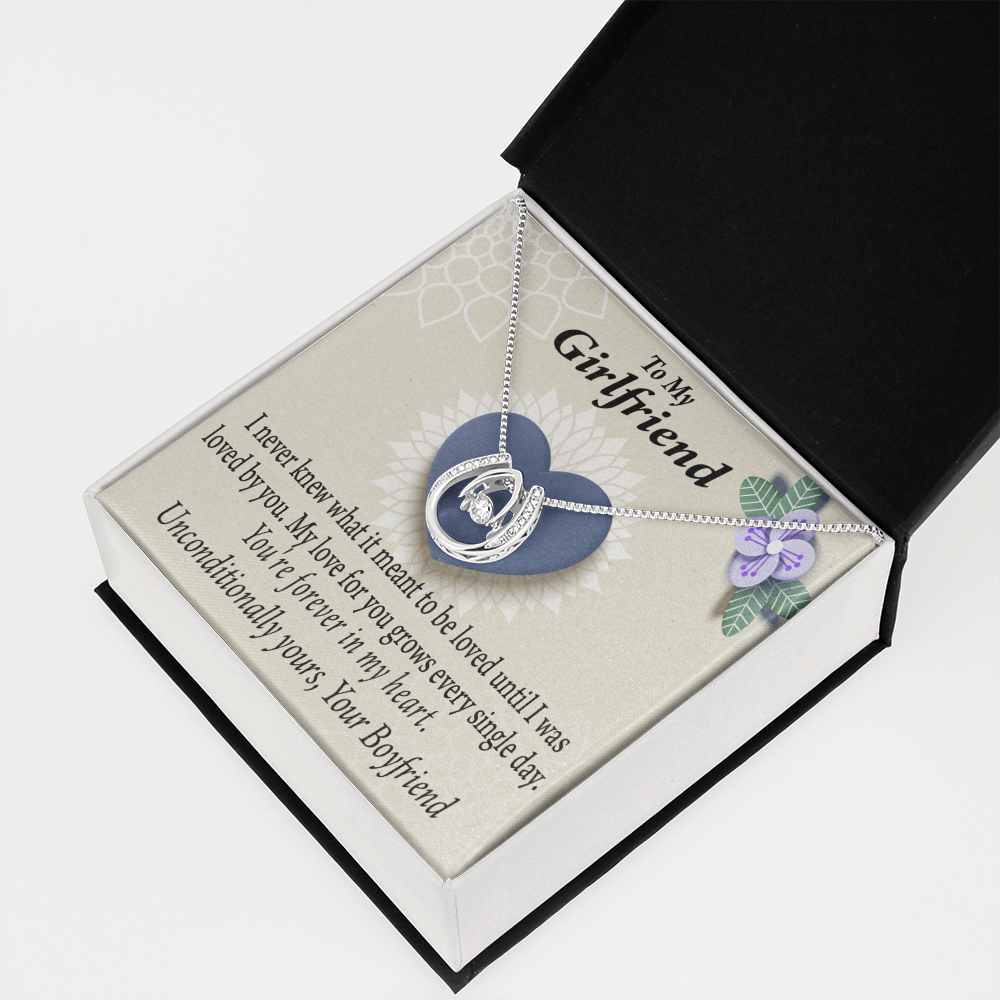 To My Girlfriend I Love You More Every Day Lucky Horseshoe Necklace Message Card 14k w CZ Crystals-Express Your Love Gifts