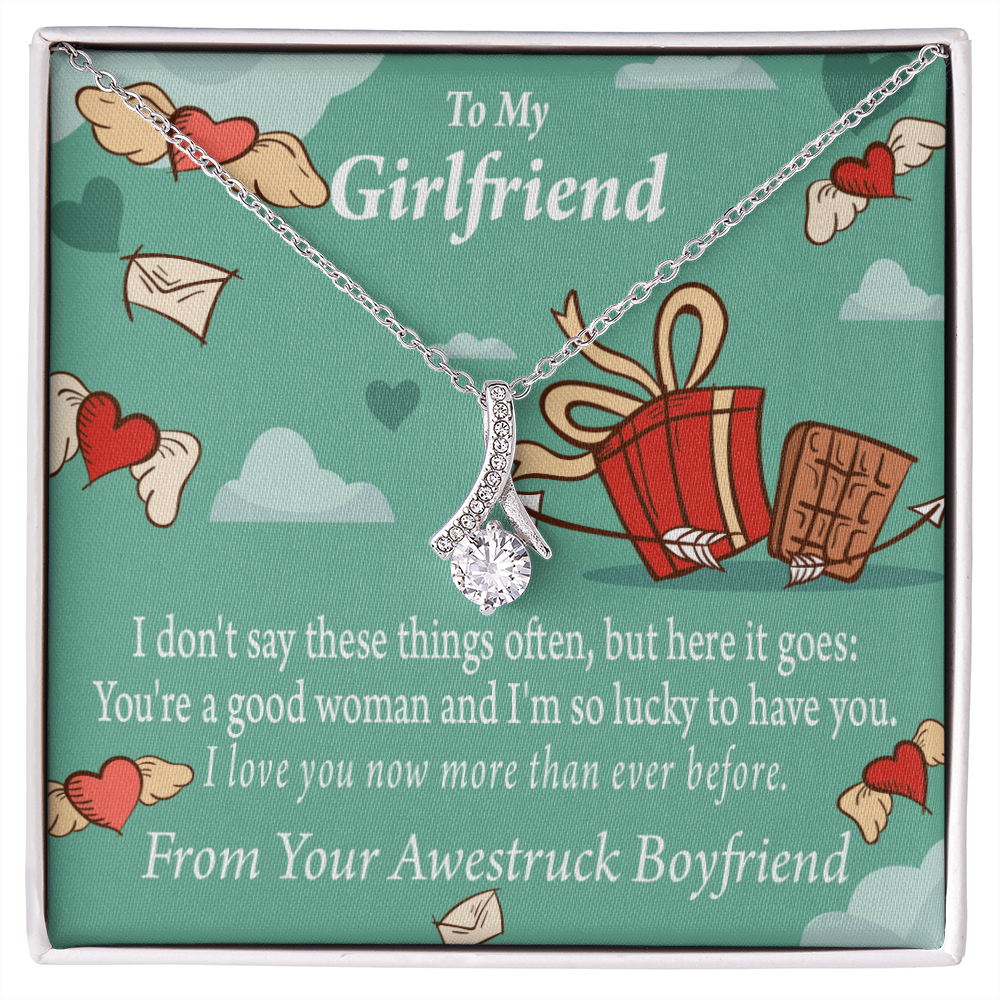 To My Girlfriend I Love You Now More Than Ever Alluring Ribbon Necklace Message Card-Express Your Love Gifts