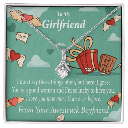 To My Girlfriend I Love You Now More Than Ever Alluring Ribbon Necklace Message Card-Express Your Love Gifts