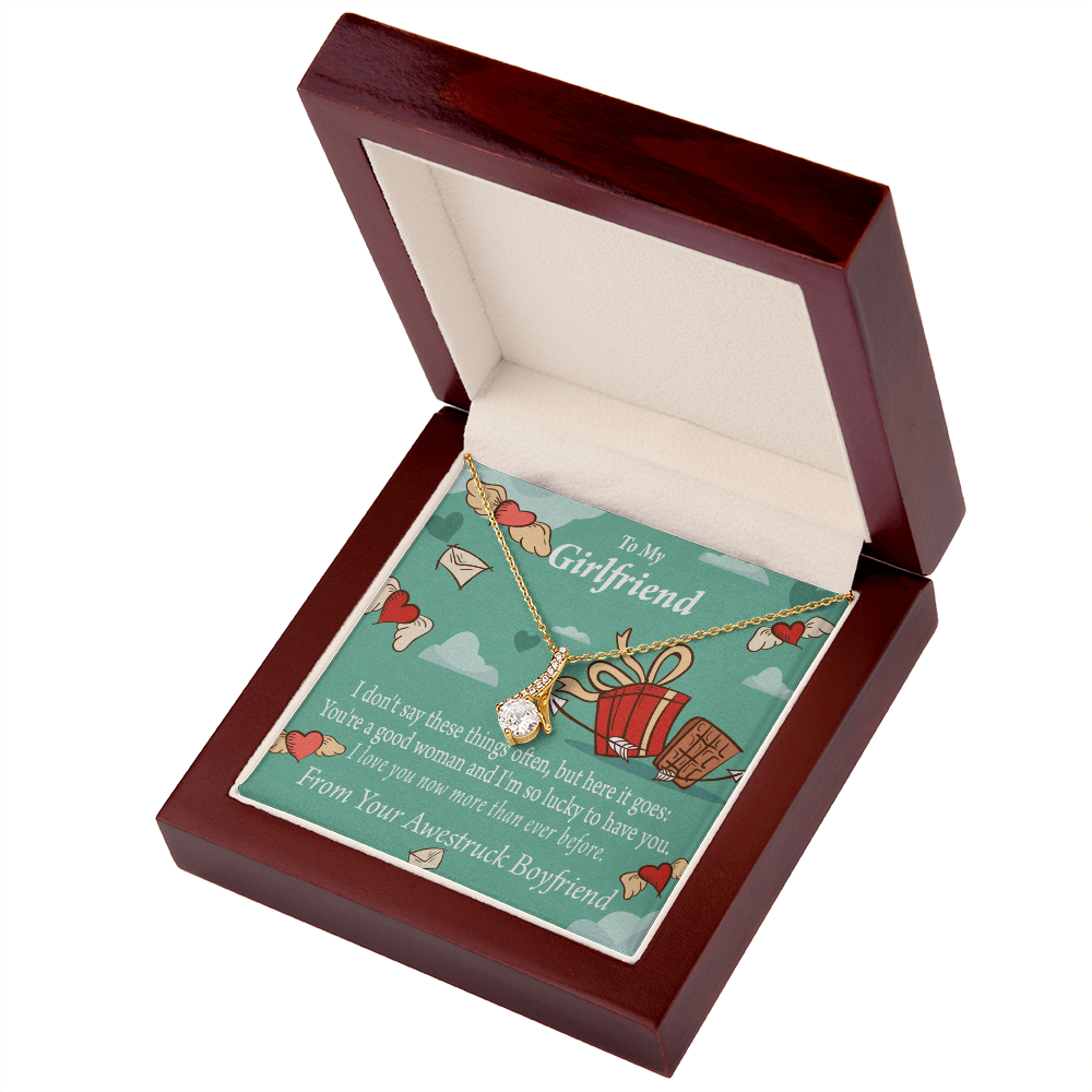 To My Girlfriend I Love You Now More Than Ever Alluring Ribbon Necklace Message Card-Express Your Love Gifts