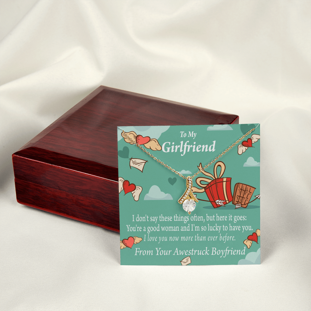 To My Girlfriend I Love You Now More Than Ever Alluring Ribbon Necklace Message Card-Express Your Love Gifts