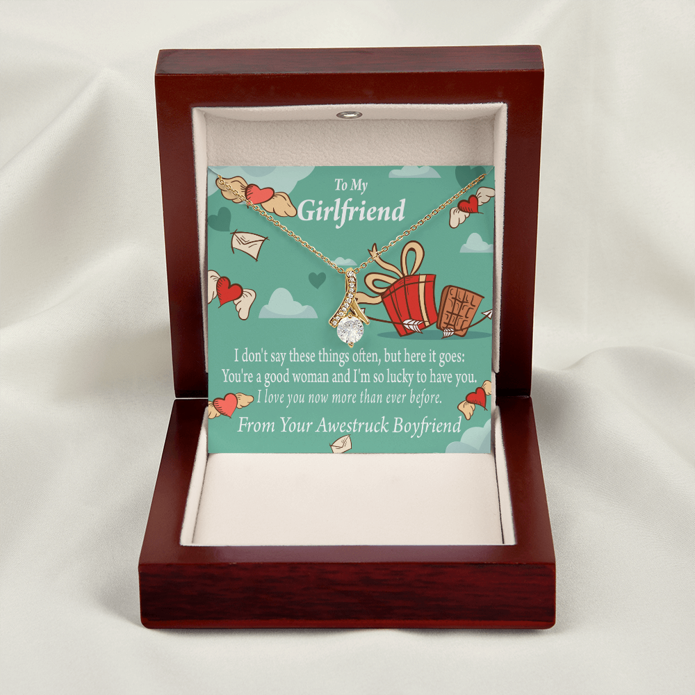 To My Girlfriend I Love You Now More Than Ever Alluring Ribbon Necklace Message Card-Express Your Love Gifts