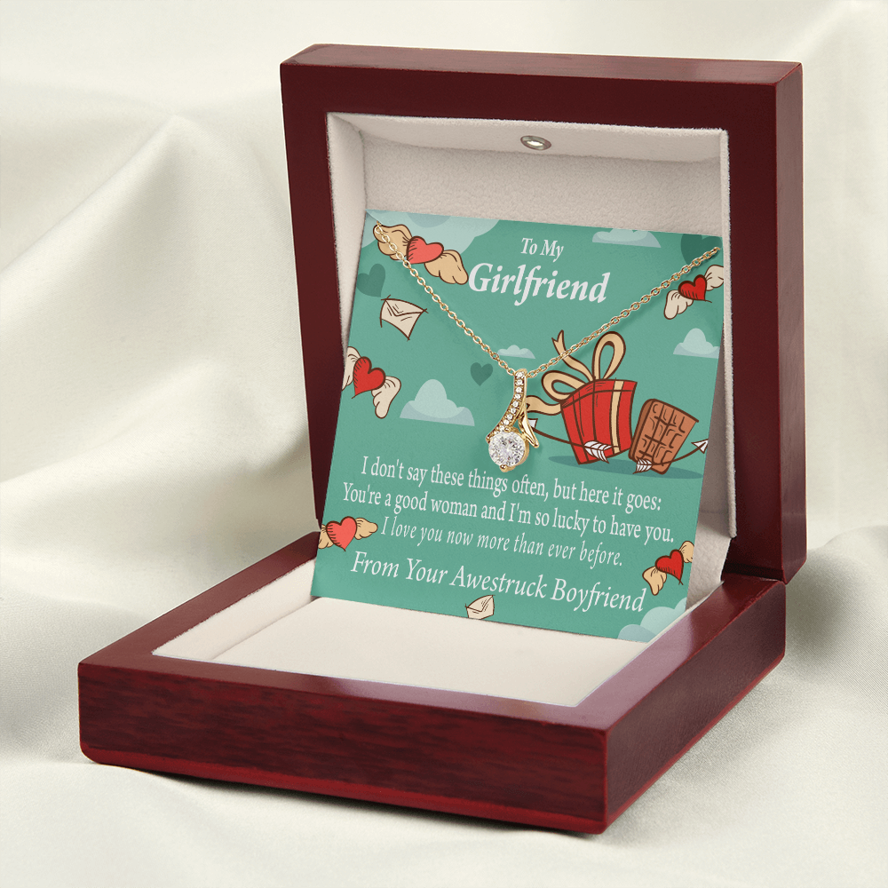 To My Girlfriend I Love You Now More Than Ever Alluring Ribbon Necklace Message Card-Express Your Love Gifts