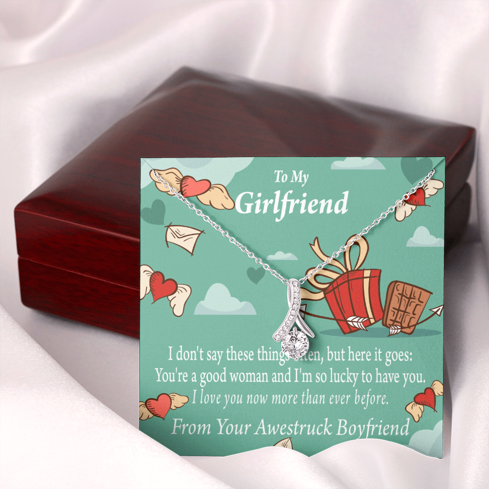 To My Girlfriend I Love You Now More Than Ever Alluring Ribbon Necklace Message Card-Express Your Love Gifts