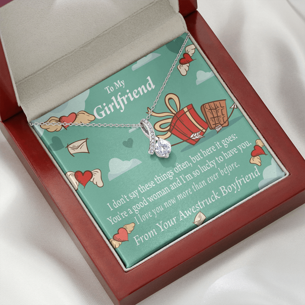 To My Girlfriend I Love You Now More Than Ever Alluring Ribbon Necklace Message Card-Express Your Love Gifts