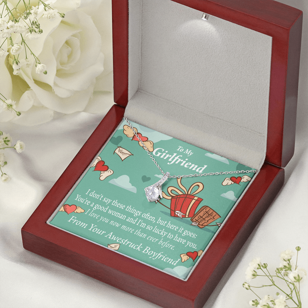 To My Girlfriend I Love You Now More Than Ever Alluring Ribbon Necklace Message Card-Express Your Love Gifts