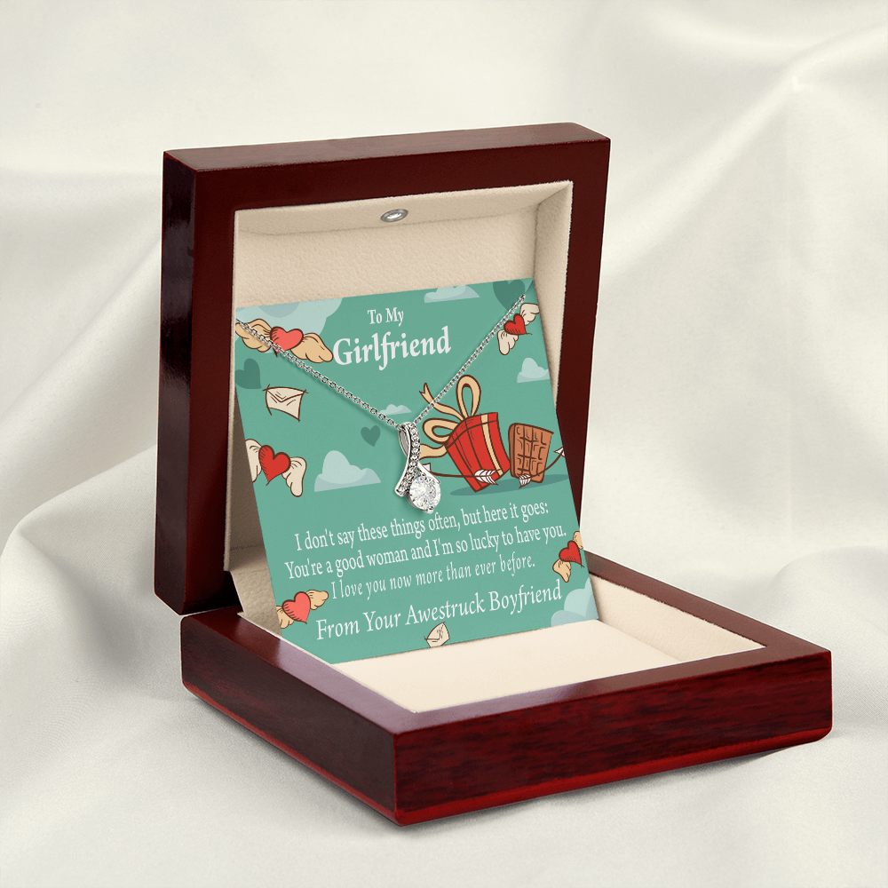To My Girlfriend I Love You Now More Than Ever Alluring Ribbon Necklace Message Card-Express Your Love Gifts