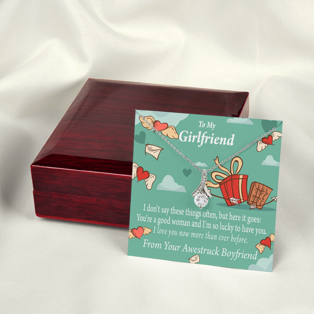 To My Girlfriend I Love You Now More Than Ever Alluring Ribbon Necklace Message Card-Express Your Love Gifts