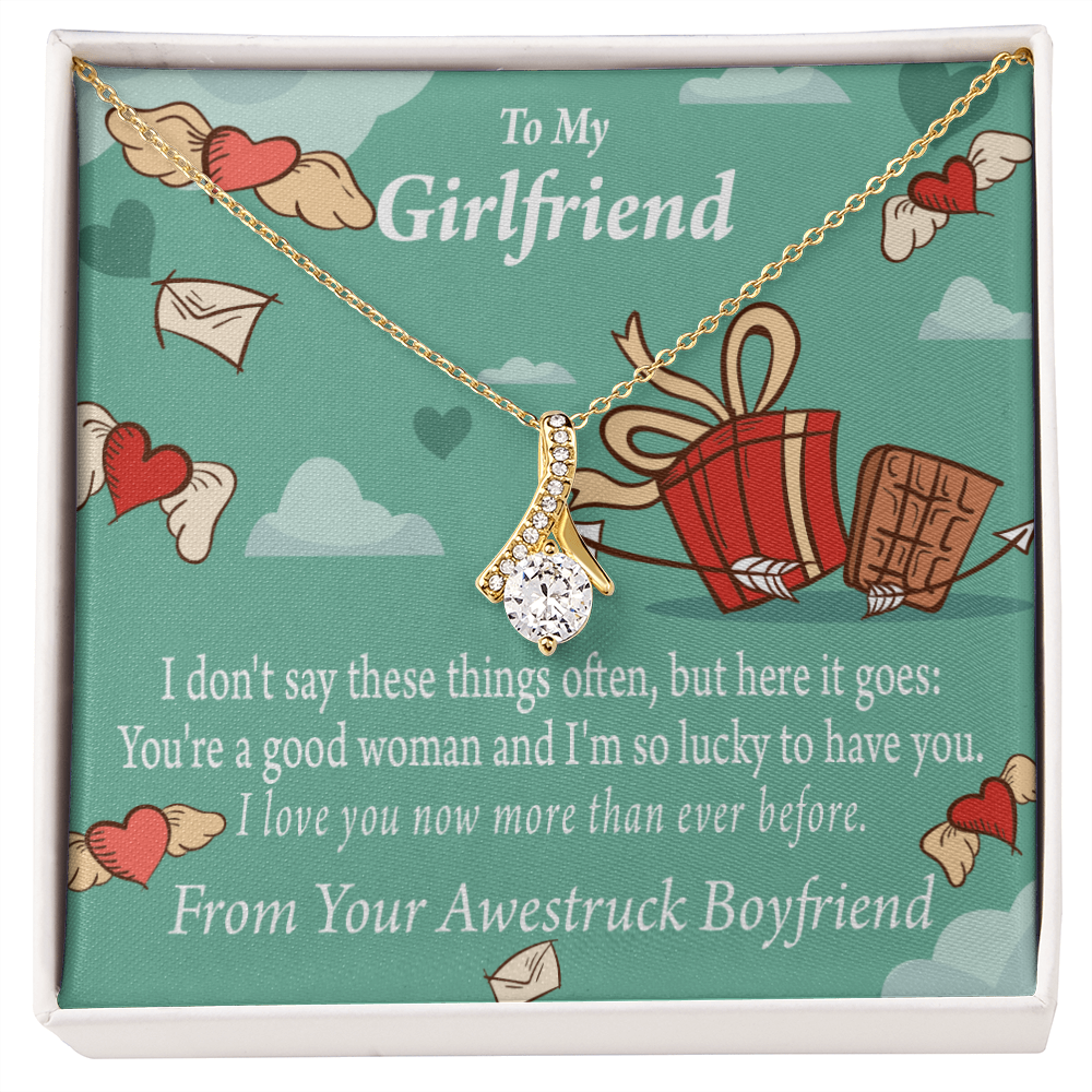 To My Girlfriend I Love You Now More Than Ever Alluring Ribbon Necklace Message Card-Express Your Love Gifts