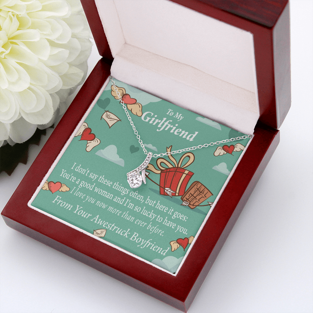 To My Girlfriend I Love You Now More Than Ever Alluring Ribbon Necklace Message Card-Express Your Love Gifts