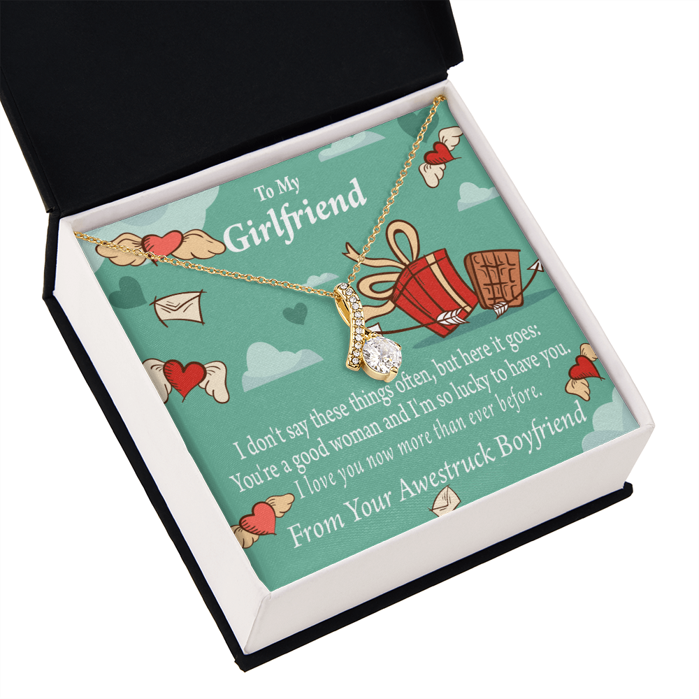 To My Girlfriend I Love You Now More Than Ever Alluring Ribbon Necklace Message Card-Express Your Love Gifts