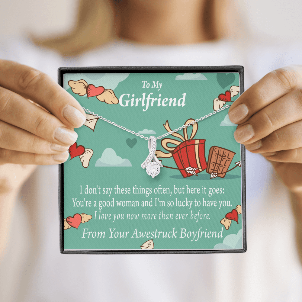 To My Girlfriend I Love You Now More Than Ever Alluring Ribbon Necklace Message Card-Express Your Love Gifts
