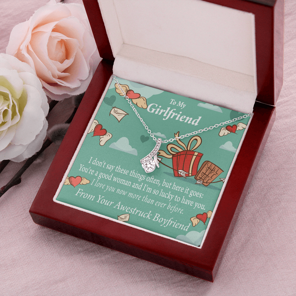 To My Girlfriend I Love You Now More Than Ever Alluring Ribbon Necklace Message Card-Express Your Love Gifts