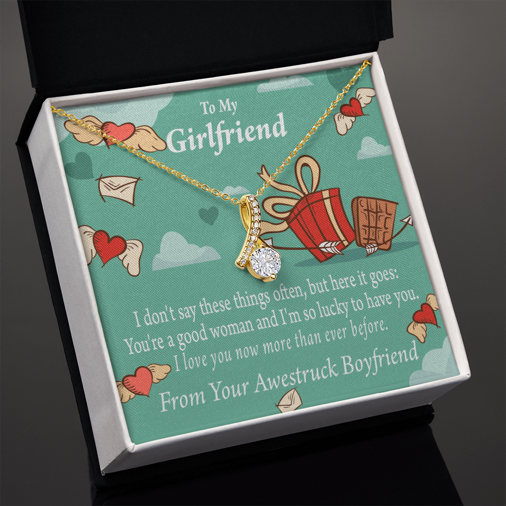 To My Girlfriend I Love You Now More Than Ever Alluring Ribbon Necklace Message Card-Express Your Love Gifts