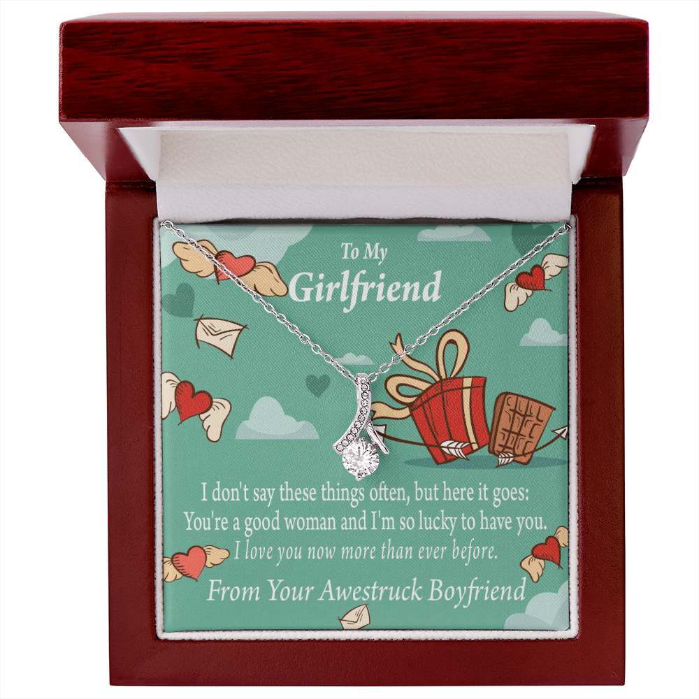 To My Girlfriend I Love You Now More Than Ever Alluring Ribbon Necklace Message Card-Express Your Love Gifts