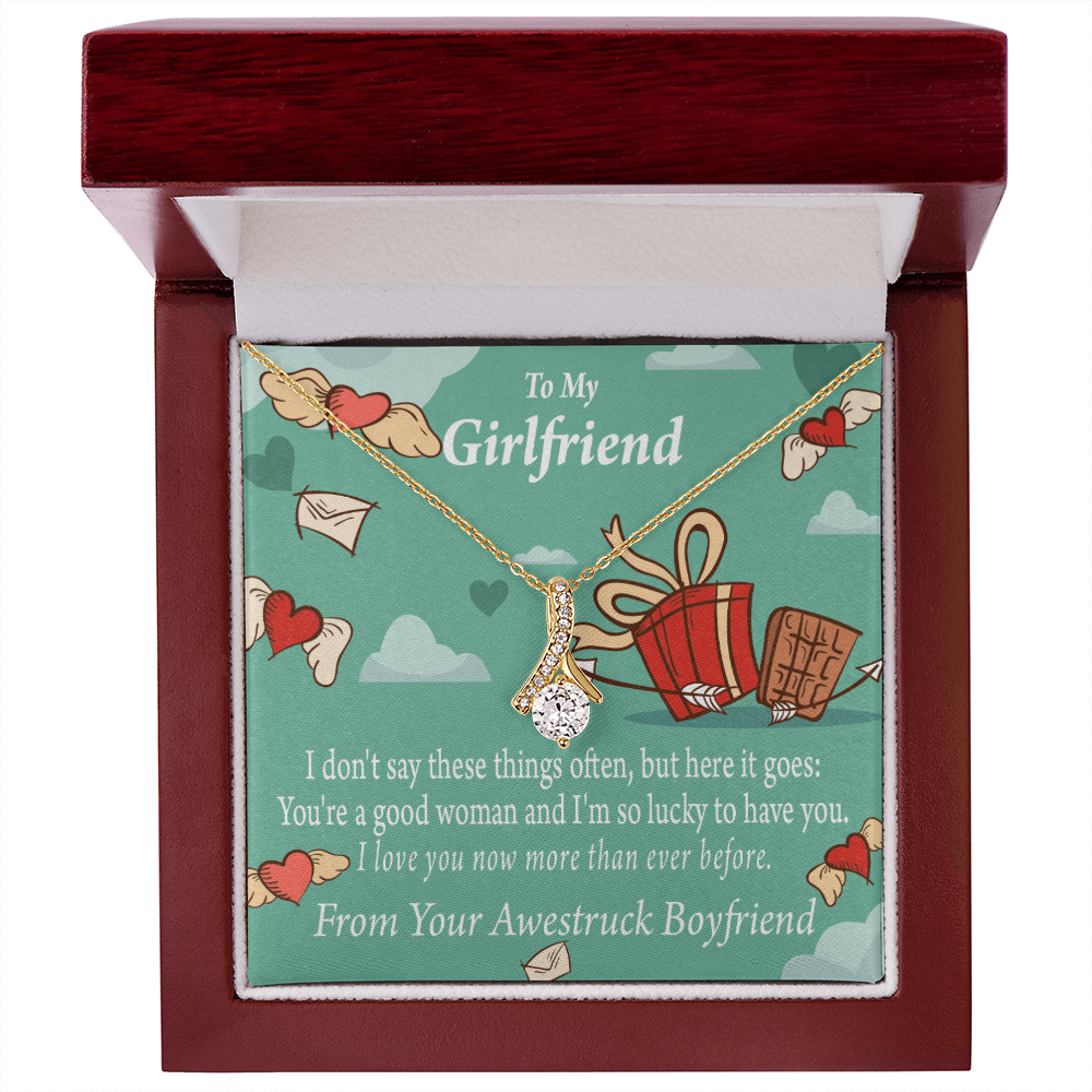 To My Girlfriend I Love You Now More Than Ever Alluring Ribbon Necklace Message Card-Express Your Love Gifts