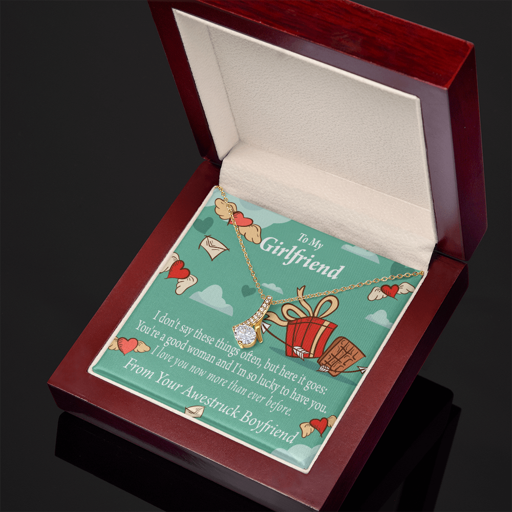 To My Girlfriend I Love You Now More Than Ever Alluring Ribbon Necklace Message Card-Express Your Love Gifts