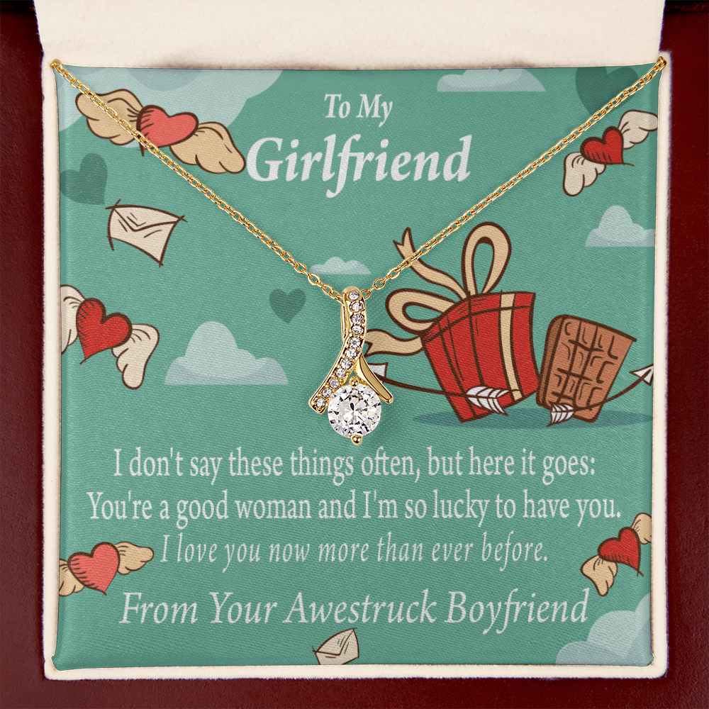 To My Girlfriend I Love You Now More Than Ever Alluring Ribbon Necklace Message Card-Express Your Love Gifts