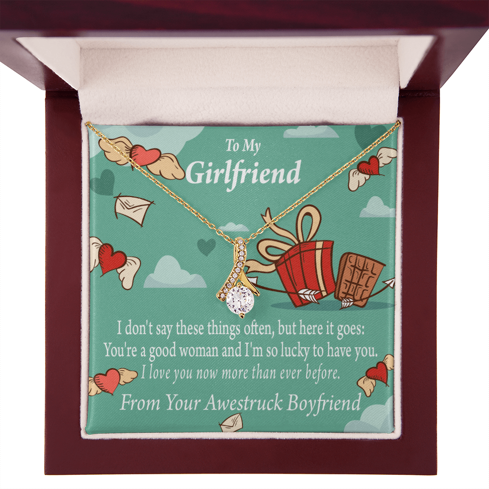 To My Girlfriend I Love You Now More Than Ever Alluring Ribbon Necklace Message Card-Express Your Love Gifts
