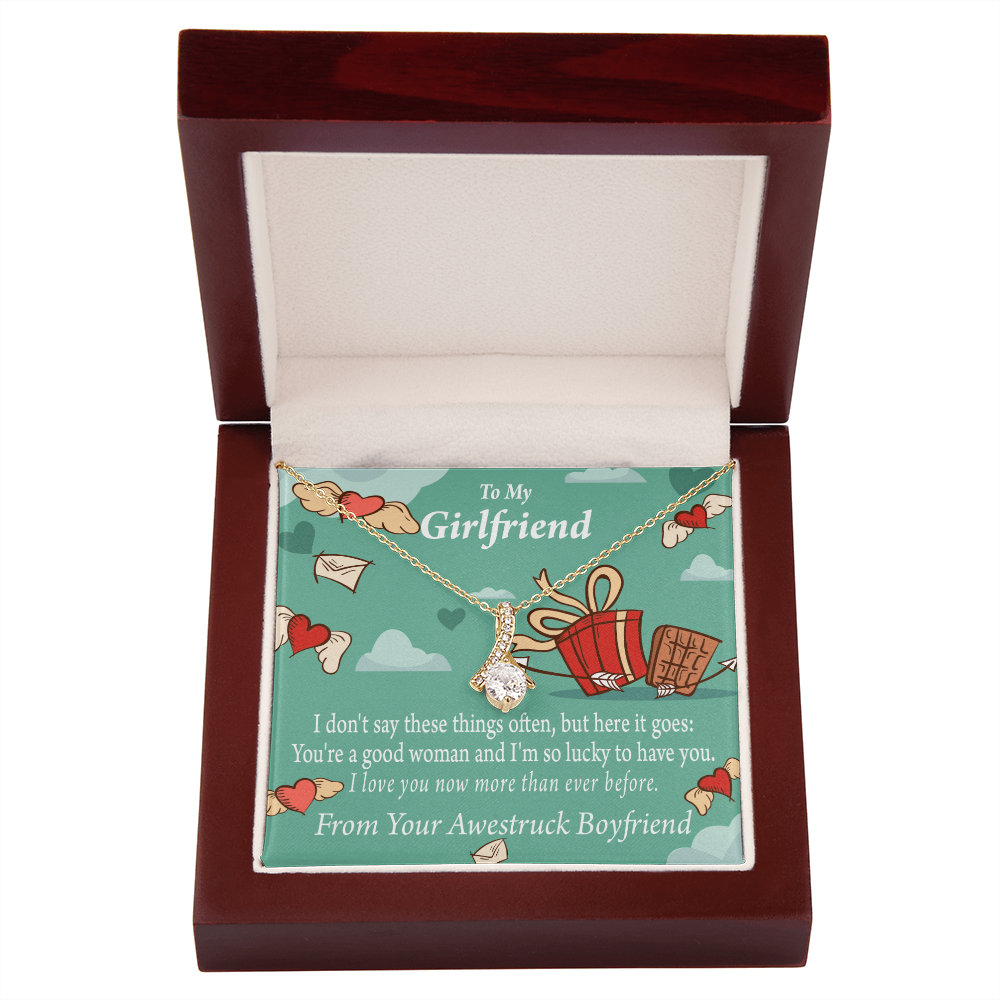 To My Girlfriend I Love You Now More Than Ever Alluring Ribbon Necklace Message Card-Express Your Love Gifts