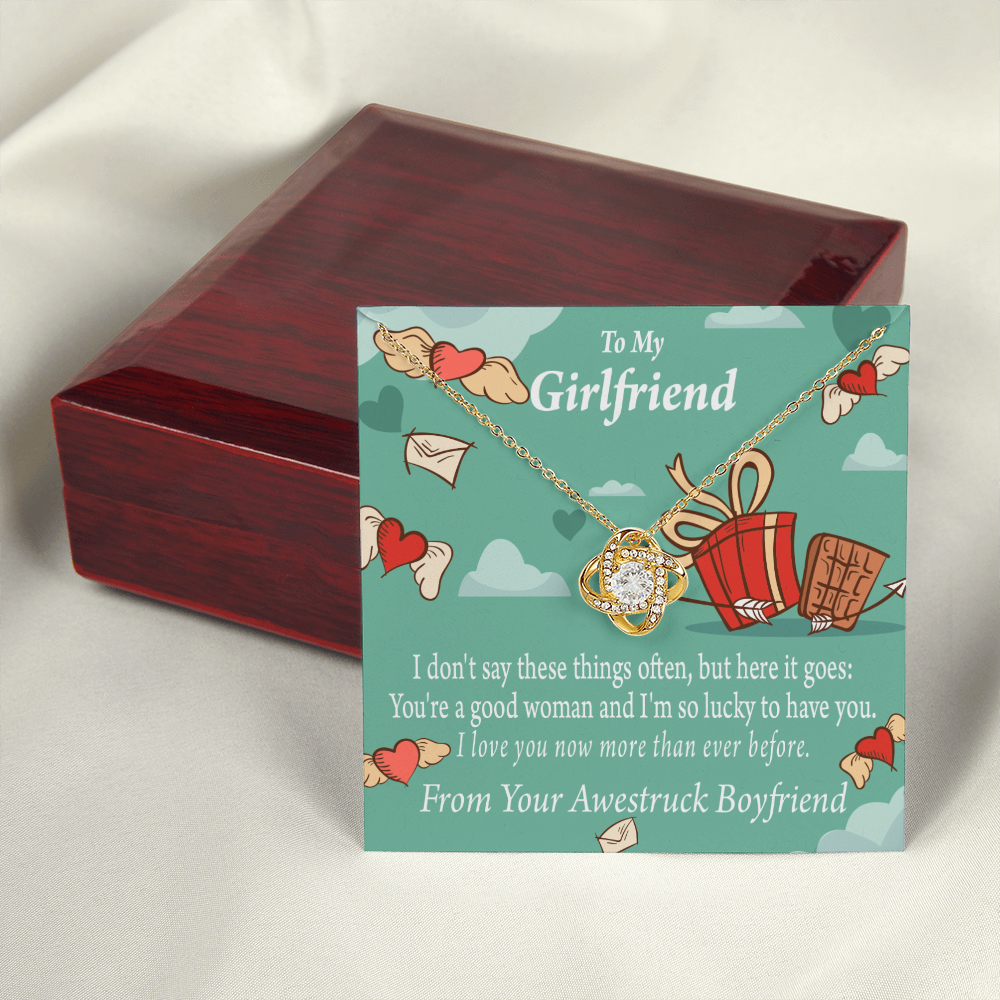 To My Girlfriend I Love You Now More Than Ever Infinity Knot Necklace Message Card-Express Your Love Gifts