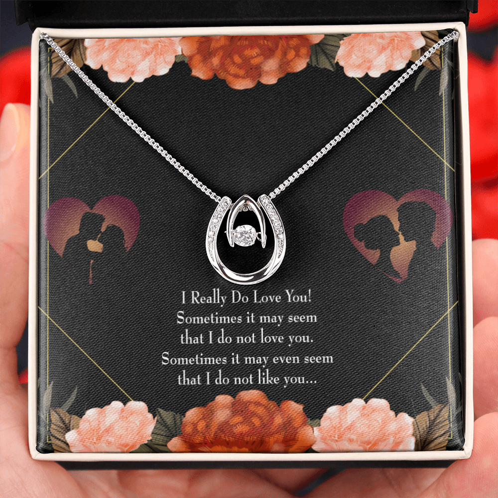 To My Girlfriend I Really Love You Lucky Horseshoe Necklace Message Card 14k w CZ Crystals-Express Your Love Gifts