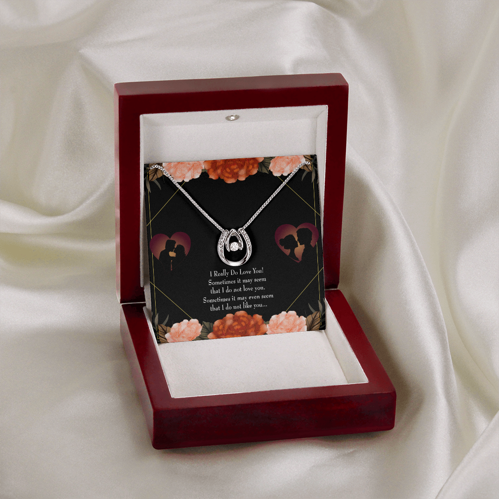 To My Girlfriend I Really Love You Lucky Horseshoe Necklace Message Card 14k w CZ Crystals-Express Your Love Gifts